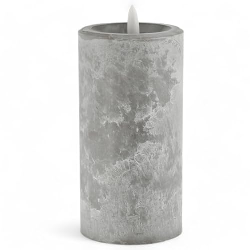 MIJOMA LED-Kerze in edler Marmoroptik mit Realistic Flame Effekt - Authentisches warmweißes Leuchten, 6/18 Timer, batteriebetrieben, für ein gemütlich stilvolles Zuhause (betongrau, Ø7.5 x H15 cm) von MIJOMA