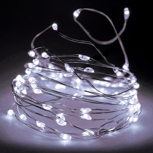 MIJOMA LED Micro Drahtlichterkette mit Timerfunktion, Vielseitige Beleuchtung, Flexibel und filigran, Batteriebetrieben (Weiß, 160 LED - 795cm) von MIJOMA
