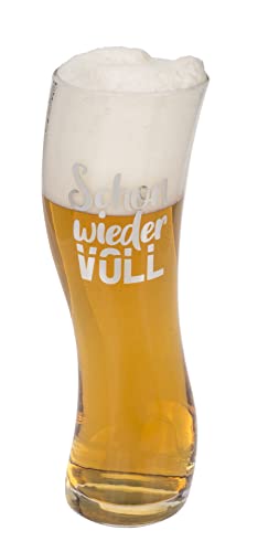 MIJOMA Lustiges Bierglas in wankendem Design, Bierbecher Weizenbierglas für ca. 569 ml, Geschenk für Bierliebhaber (Schon wieder voll) von MIJOMA