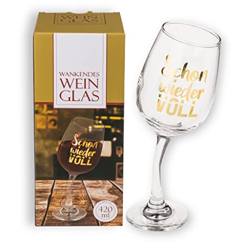 MIJOMA Lustiges Weinglas in wankendem Design, für ca. 420 ml, Geschenk für Weintrinker (Schon wieder voll) von MIJOMA