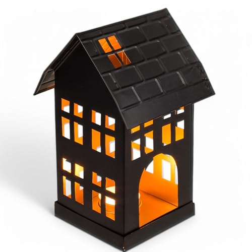 MIJOMA Metall-Deko-Haus Schwarz – Stilvolle Windlicht-Häuser für Teelichter – Moderne Kerzenhalter aus Metall für gemütliche Atmosphäre (13 x 11,5 x 19 cm) von MIJOMA