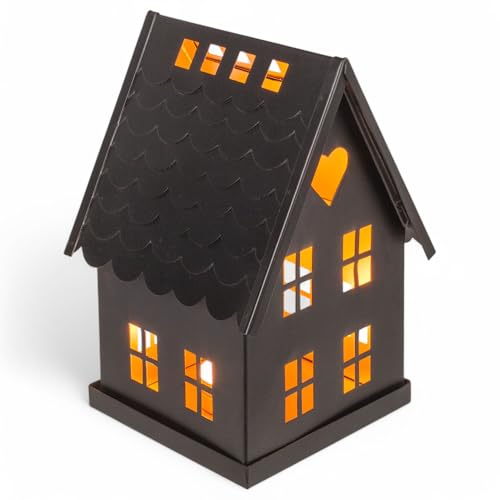 MIJOMA Metall-Deko-Haus Schwarz – Stilvolle Windlicht-Häuser für Teelichter – Moderne Kerzenhalter aus Metall für gemütliche Atmosphäre (14 x 13 x 20 cm) von MIJOMA