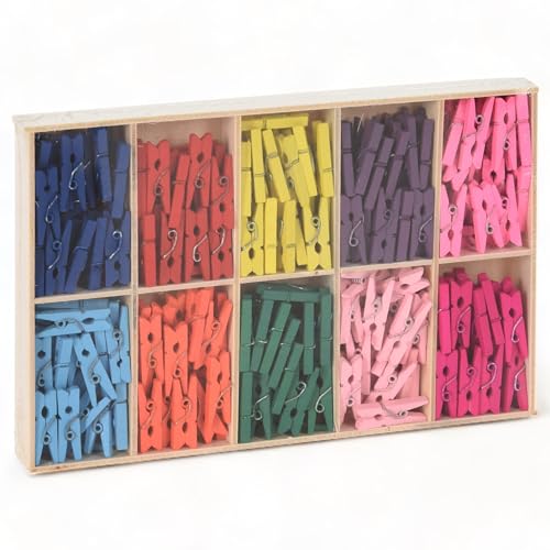 MIJOMA Mini-Wäscheklammern aus Holz 25 mm - Perfekt für Basteln, Dekoration und Geschenkverpackungen (Mehrfarbig) von MIJOMA