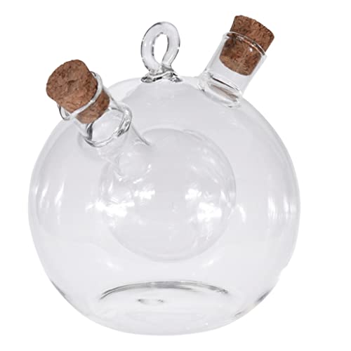 MIJOMA Ölspender 2 in 1 Essig- und Ölflasche mit 2 Öffnungen und Korken, Glaskaraffe Glasbehälter zum Befüllen, Glasflasche mit Einsatz (430ml Flasche, 11x12cm) von MIJOMA