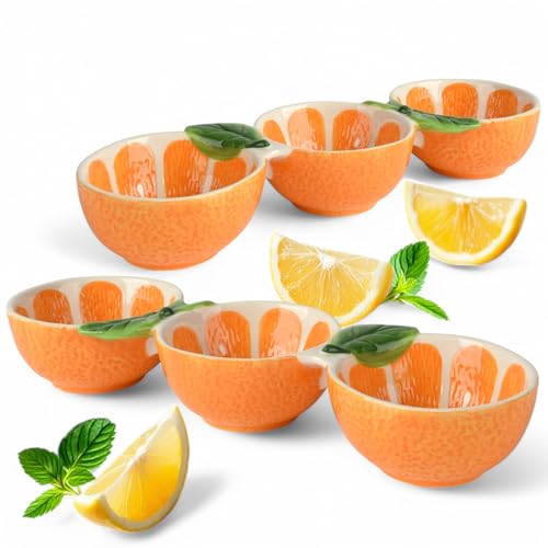 MIJOMA Orangen-Trio-Servierschale – 2er Set handbemalte Keramikschale, 3-geteilt – sommerliche Deko-Schale für Snacks, Obst & Antipasti – 28x9 cm – lebensmittelecht, handgefertigt von MIJOMA