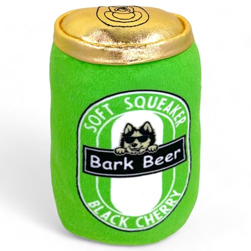 MIJOMA Plüsch Hundespielzeug Bark Beer Bierdose | Quietsch- und Knistergeräusch | 100% Polyester | für Kau- & Apportierspiele | Bunt & Robust | 15x10x10cm (Grün) von MIJOMA