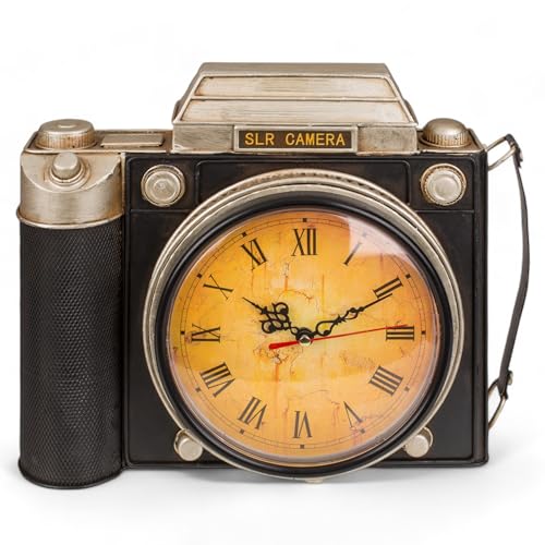 MIJOMA Retro-Kamera Schlüsselkasten mit Uhr – Vintage Kamera Design, Metall, ca. 23 x 8,5 x 29 cm, Wanddeko im Retro-Look von MIJOMA