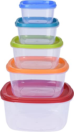 MIJOMA Set Frischhaltedosen Gefrierdosen Vorratsdosen für Lebensmittel, mit Deckel, BPA-frei, Lebensmittelecht, geeignet für Mikrowelle, und Gefrierschrank (5 Dosen quadratisch) von MIJOMA