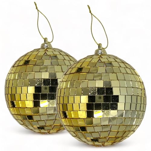 MIJOMA Set Spiegelkugeln zum Aufhängen: Discokugel, Christbaumkugeln & Heimdekoration, Weihnachtsdekoration & Partydekoration für stilvolle Atmosphäre (10 cm - 2 Stück, Gold) von MIJOMA