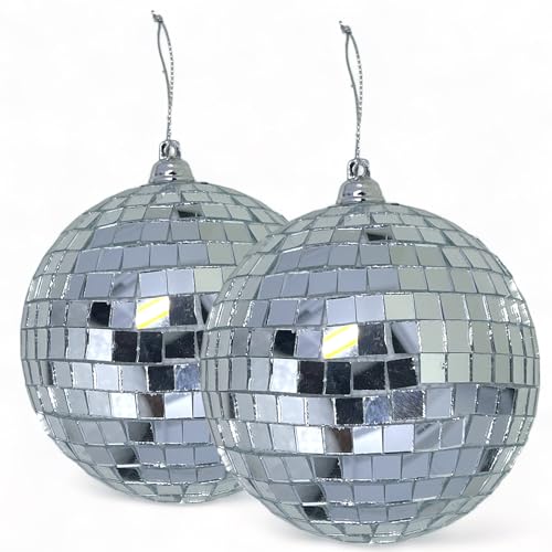 MIJOMA Set Spiegelkugeln zum Aufhängen: Discokugel, Christbaumkugeln & Heimdekoration, Weihnachtsdekoration & Partydekoration für stilvolle Atmosphäre (10 cm - 2 Stück, Silber) von MIJOMA