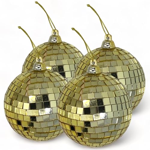 MIJOMA Set Spiegelkugeln zum Aufhängen: Discokugel, Christbaumkugeln & Heimdekoration, Weihnachtsdekoration & Partydekoration für stilvolle Atmosphäre (8 cm - 4 Stück, Gold) von MIJOMA