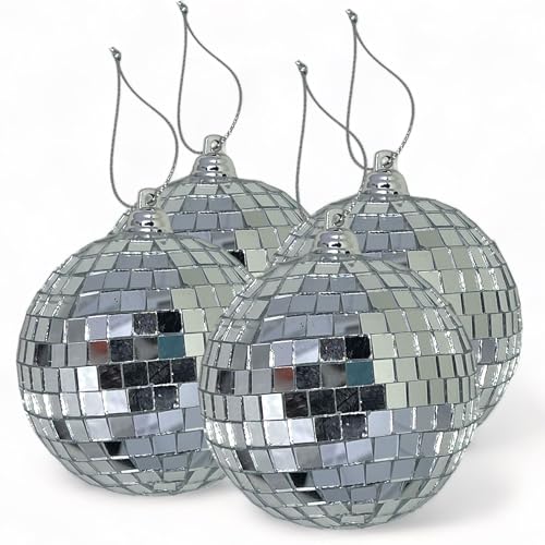 MIJOMA Set Spiegelkugeln zum Aufhängen: Discokugel, Christbaumkugeln & Heimdekoration, Weihnachtsdekoration & Partydekoration für stilvolle Atmosphäre (8 cm - 4 Stück, Silber) von MIJOMA