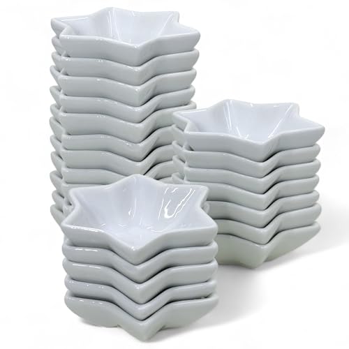 MIJOMA Set von 24 Sternförmigen Mini Servierschalen, Porzellan Weiß – Perfekt für Soßen, Dips & Snacks, Platzsparend & Spülmaschinenfest, Ideal für Festliche Anlässe von MIJOMA