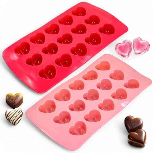 MIJOMA Silikon-Pralinenform Herz – 2er Set Schokoladenform, Pralinenform für DIY-Pralinen, Bonbons & Eiswürfel – Flexibel, Antihaft, Spülmaschinenfest – Rot & Rosa von MIJOMA