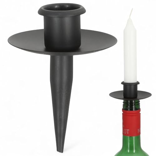 MIJOMA Stilvoller Kerzenhalter für Weinflaschen - Elegante Tischdekoration, Metall-Kerzenständer, für Candlelight Dinner, Dinner-Parties, Festliche Anlässe (Schwarz, für Stabkerze, mit spitzer Tülle) von MIJOMA