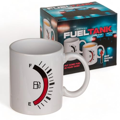 MIJOMA Thermoeffekt Kaffeebecher Tankanzeige | 500ml Fassungsvermögen | Warme Reaktion auf Kaffespiegel | Henkelbecher Fuel Tank aus Steingut von MIJOMA