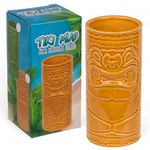 MIJOMA Tiki Becher Tiki Glas aus Keramik, Hawaii Cocktailbecher Cocktailgläser für Tiki Bar Cocktailparty Rockabilly, spülmaschinengeeignet wiederverwendbar, ca. 14 cm x 6,5 cm (Gelb) von MIJOMA