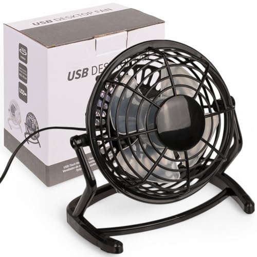 MIJOMA Tischventilator mit USB-Anschluss – kompakter Mini-Ventilator für Büro & Zuhause, geräuscharm & energieeffizient, 15 x 14,5 cm (Schwarz) von MIJOMA