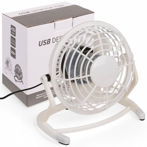MIJOMA Tischventilator mit USB-Anschluss – kompakter Mini-Ventilator für Büro & Zuhause, geräuscharm & energieeffizient, 15 x 14,5 cm (Weiß) von MIJOMA