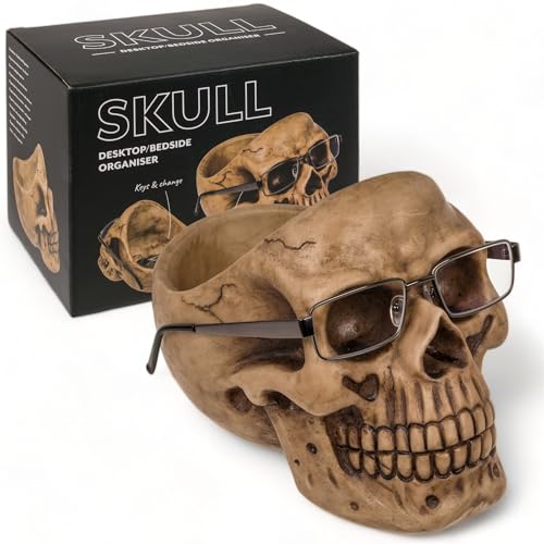 MIJOMA Totenkopf-Organizer | Organizer in Skull-Form für Brillen, Schmuck & Kleingeld | Polyresin | 16x20x17cm | Brillenhalter und Ablageschale (Knochenfarbe) von MIJOMA