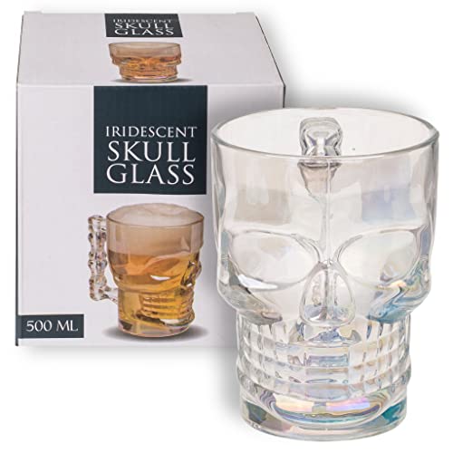 MIJOMA Trinkglas mit Henkel Bierglas Henkelglas Totenkopf Totenschädel Skull, für ca. 500 ml, ca. 9,3 x 7 x 12,5 cm von MIJOMA