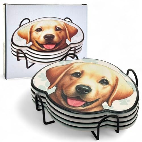 MIJOMA Untersetzer Set Hund – 4er Keramik Glasuntersetzer mit Metallhalter – Getränkeuntersetzer mit Hundemotiven – rutschfest & hitzebeständig MIJOMA Untersetzer Set Hund – 4er Keramik Glasuntersetzer mit Metallhalter – Getränkeuntersetzer mit Hundemotiven – rutschfest & hitzebeständig von MIJOMA