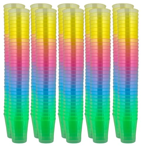 MIJOMA Unzerbrechliche Schnapsgläser aus Kunststoff, Robuste Shotgläser. Jello Shots, Desserts, Party, Hochzeit, Geburtstag. Geschirrspülergeeignet, Wiederverwendbar. 29ml (Regenbogen, 320 Stück) von MIJOMA