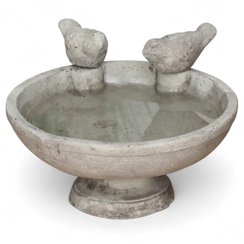 MIJOMA Vogeltränke aus Zement - Frostbeständige Gartendeko für Wildvögel - Stilvolles Garten-Schmuckstück (Schale mit Vögeln) von MIJOMA