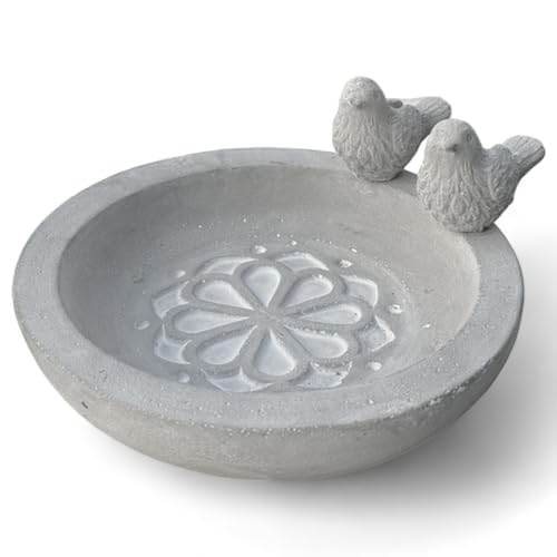 MIJOMA Vogeltränke aus Zement - Frostbeständige Gartendeko für Wildvögel - Stilvolles Garten-Schmuckstück (Blüte und Vögel) von MIJOMA