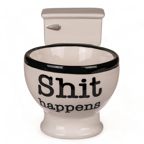 MIJOMA Witziger Kaffeebecher mit überraschung, Shit Happens Henkelbecher-Toilette, Kaffeepott mit Spülkasten, Genießen Sie Ihre Kaffeepause mit einem Schmunzeln von MIJOMA