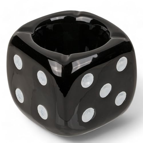 MIJOMA Würfel-Aschenbecher aus Steingut, 8 x 7.5 cm - Das perfekte Mitbringsel für zwanglose Abende, verfügbar in Schwarz und Weiß – Coole Raucherzone mit Stil und Spaß! (Schwarz) von MIJOMA