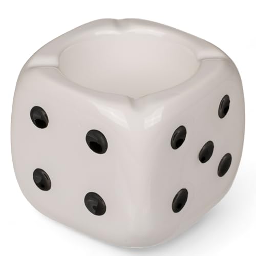 MIJOMA Würfel-Aschenbecher aus Steingut, 8 x 7.5 cm - Das perfekte Mitbringsel für zwanglose Abende, verfügbar in Schwarz und Weiß – Coole Raucherzone mit Stil und Spaß! (Weiß) von MIJOMA