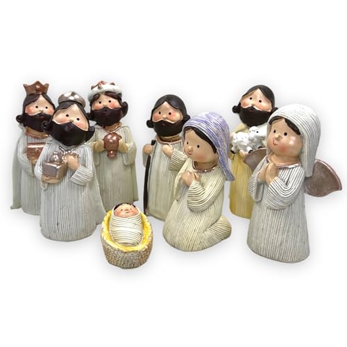 MIJOMA Wunderschöne Krippenfiguren für Weihnachtskrippe - Handbemalte Kunststein-Figuren - Perfekte Weihnachtsdekoration in verschiedenen Sets & Stilrichtungen zur Auswahl (8-teilig - 12cm hoch) von MIJOMA
