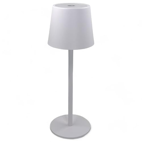 kabellose LED-Tischlampe LED Akku-Tischleuchte mit Touch-Schalter, dimmbar kabellos tragbar, Leselampe Nachttischlampe für Wohnzimmer, Schlafzimmer, Schreibtisch, Lesen (Weiß - Fuß rund - 26 cm) von MIJOMA