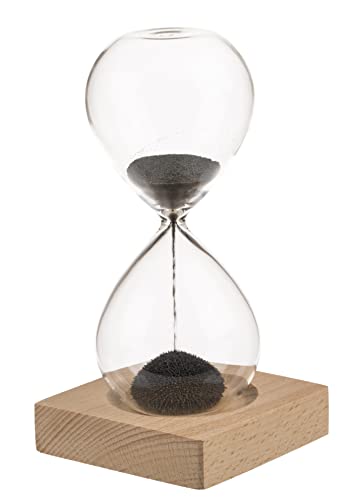 Magnetische Sanduhr mit farbigem Eisensand und elegantem Holzsockel, modernes Wohnaccessoires, Geschenkidee, 1 Minute Countdown Timeruhr Zeitmesser Glas-Dekoration 16 cm hoch (schwarzer Sand) von MIJOMA