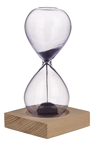 Magnetische Sanduhr mit farbigem Eisensand und elegantem Holzsockel, modernes Wohnaccessoires, Geschenkidee, 1 Minute Countdown Timeruhr Zeitmesser Glas-Dekoration 16 cm hoch (violetter Sand) von MIJOMA