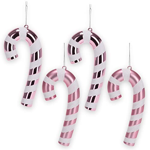 Set Christbaumanhänger Candy Cane, Christbaumschmuck zum Anhängen - Weihnachtskugel in Candy-Form, aus leichtem Kunststoff (14 x 7 x 2 cm, Zuckerstange rosa, 4) von MIJOMA