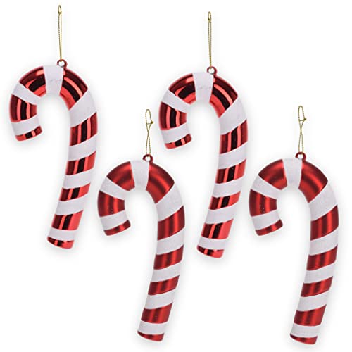Set Christbaumanhänger Candy Cane, Christbaumschmuck zum Anhängen - Weihnachtskugel in Candy-Form, aus leichtem Kunststoff (14 x 7 x 2 cm, Zuckerstange rot, 4) von MIJOMA