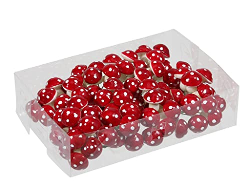 Set Mini-Pilze Fliegenpilze am Draht, Weihnachtsdeko Herbstdeko Tischdeko DIY Basteln Feengarten Blumentöpfe Bonsai Dekoration Glücksbringer, Rot-Weiß (22 mm, 96) von MIJOMA
