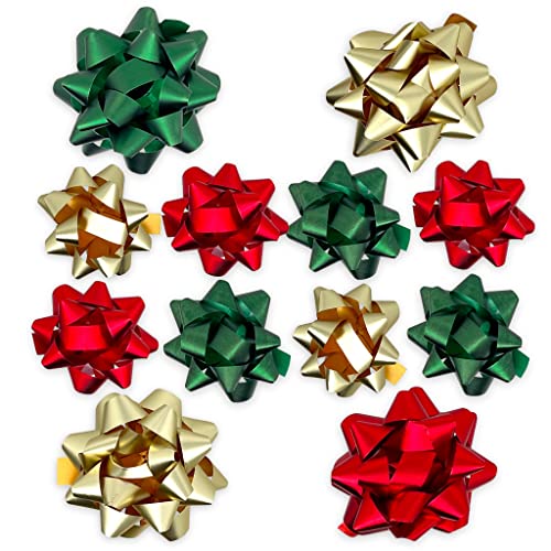 Set Ringelband Polyband Geschenk-Band Geschenkschleifen zum Basteln und Verpacken - glänzend & matt sortiert (gold - rot - grün, 12 Stück Geschenkschleifen) von MIJOMA