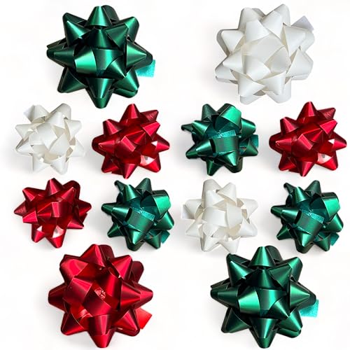 Set Ringelband Polyband Geschenk-Band Geschenkschleifen zum Basteln und Verpacken - glänzend & matt sortiert (weiß - rot - grün, 12 Stück Geschenkschleifen) von MIJOMA