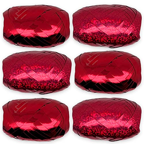 Set Ringelband Polyband Geschenk-Band Geschenkschleifen zum Basteln und Verpacken - glänzend & matt sortiert (Rot, 6 Rollen Geschenkband je 10m) von MIJOMA