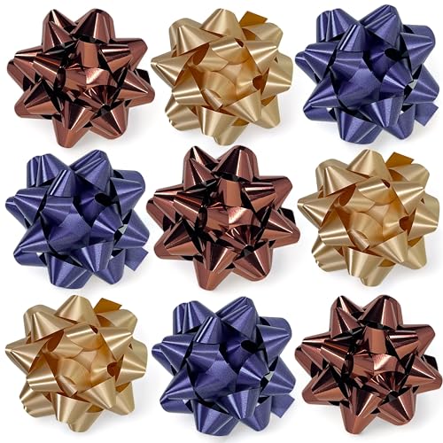 Set Ringelband Polyband Geschenk-Band Geschenkschleifen zum Basteln und Verpacken - glänzend & matt sortiert (blau - braun - kupfer, 9 Stück XL-Geschenkschleifen) von MIJOMA