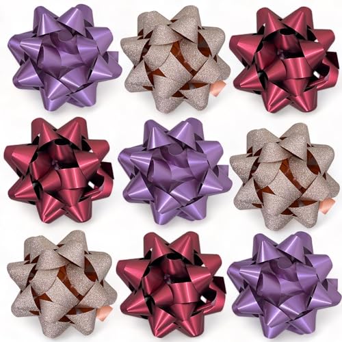 Set Ringelband Polyband Geschenk-Band Geschenkschleifen zum Basteln und Verpacken - glänzend & matt sortiert (9 Stück XL-Geschenkschleifen, pink- bordeaux - kupfer) von MIJOMA