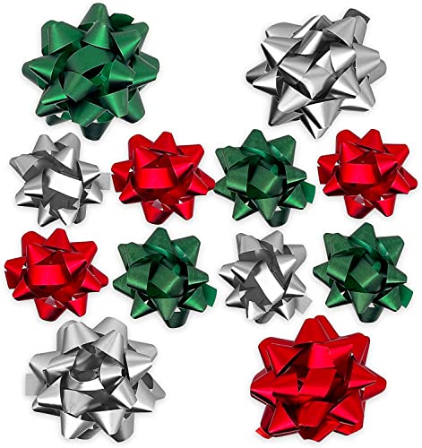 Set Ringelband Polyband Geschenk-Band Geschenkschleifen zum Basteln und Verpacken - glänzend & matt sortiert (silber - rot - grün, 12 Stück Geschenkschleifen) von MIJOMA