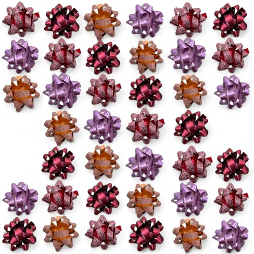 Set Ringelband Polyband Geschenk-Band Geschenkschleifen zum Basteln und Verpacken - glänzend & matt sortiert (violett-bordeaux-kupfer, 40 Stück Mini-Geschenkschleifen) von MIJOMA