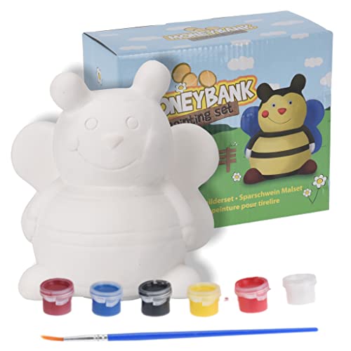MIJOMA DIY Bastelspaß Sparschwein - Spardose zum Selbst Bemalen aus keramischen Gips für Kinder und Erwachsene - Inklusive Farben und Pinsel (Biene) von MIJOMA