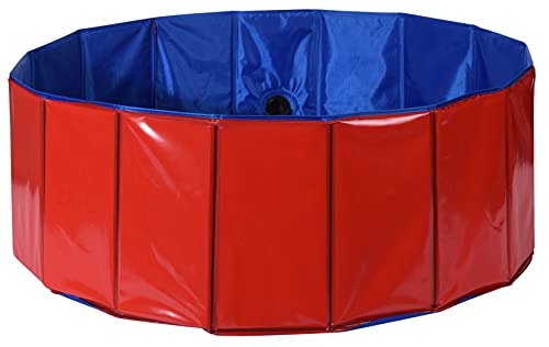 Swimmingpool Schwimmbecken für Hunde und Katzen Hundepool Hundeplanschbecken Hundebadewanne, Faltbarer Pool mit PVC-rutschfest verschleißfest Ø80x30cm (rot) von MIJOMA