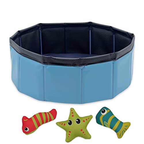 Swimmingpool Schwimmbecken für Katzen Katzenpool Katzenplanschbecken Katzenbadewanne, Faltbarer -Katzen-Pool aus PVC, rutschfest verschleißfest Ø30x10cm, blau von MIJOMA