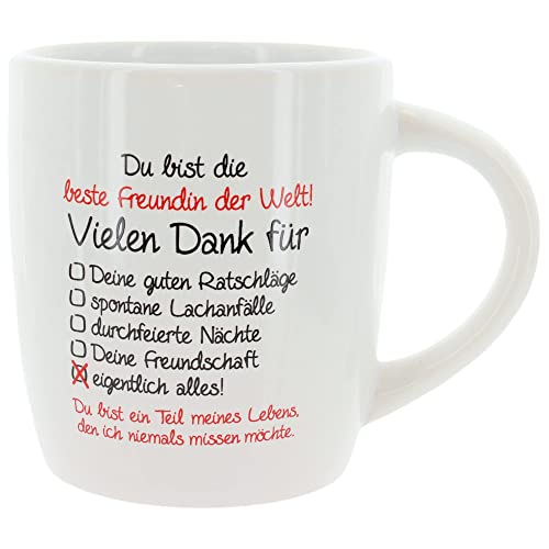 Tasse „Beste Freundin der Welt“ – 9cm Keramik-Tasse mit Dankes-Sprüchen - Kaffeebecher Kaffeetasse Teetasse 250 ml von MIJOMA